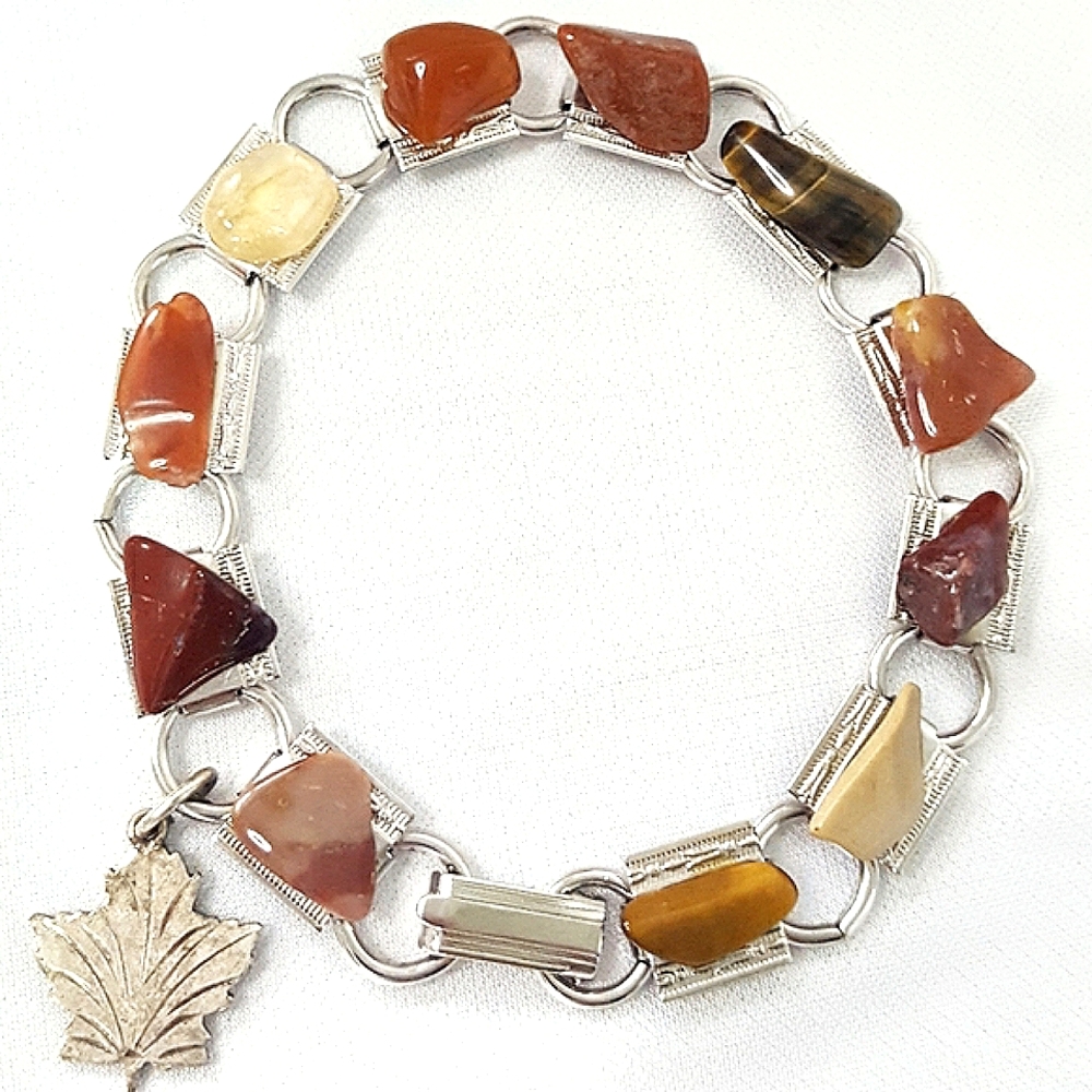 Vintage🔥Boho🌾Canadian Multicolor Polished Natural Gems Stone Bracelet